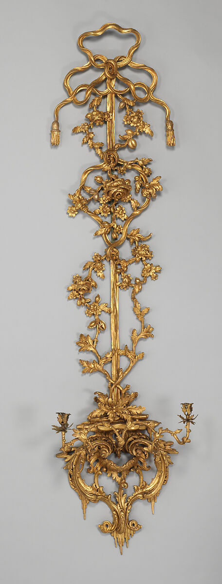 Wall sconce (one of a pair), Gilded pine, brass, British 