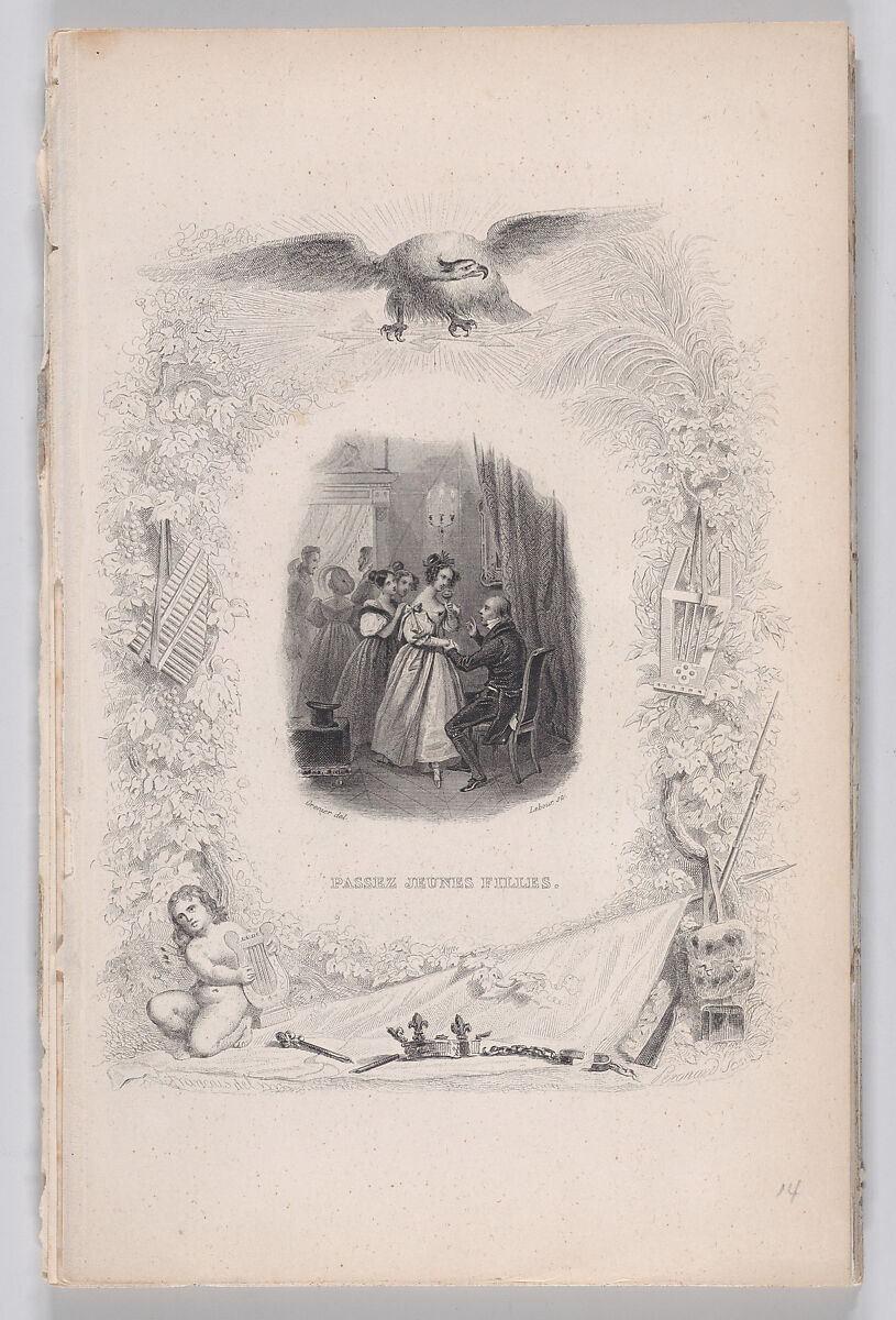 Passing Young Girls, from "The Songs of Béranger", Achille Désiré Lefèvre (French, Paris 1798–1864 Paris), Intaglio 