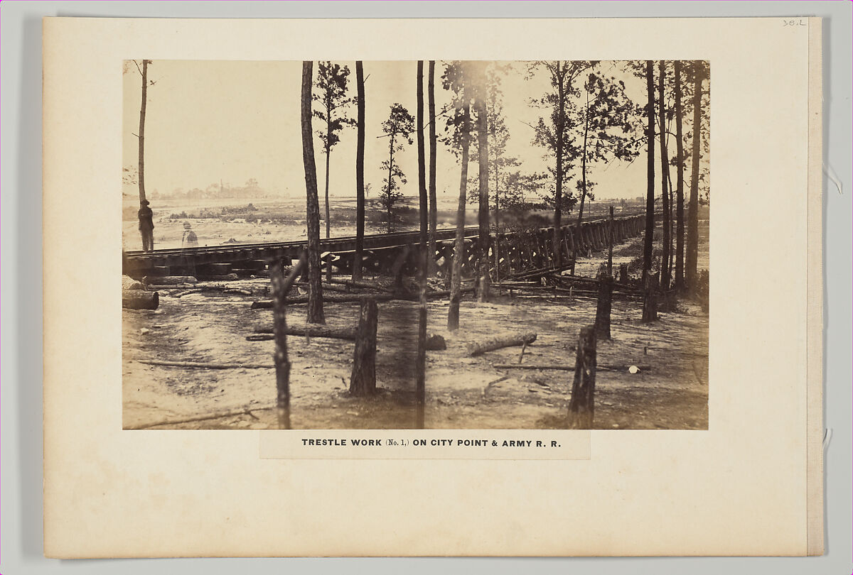 Trestle Work (No. 1) on City Point & Army Rail Road, Andrew Joseph Russell (American, 1830–1902), Albumen silver print from glass negative 