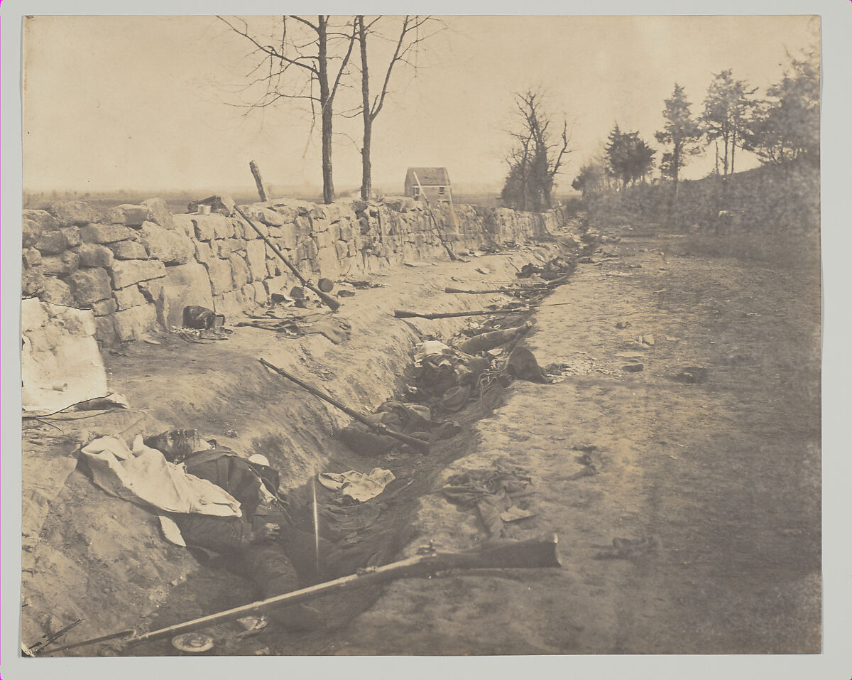 Rebel Dead Behind Stone Wall, Fredericksburgh, Andrew Joseph Russell (American, 1830–1902), Albumen silver print from glass negative 