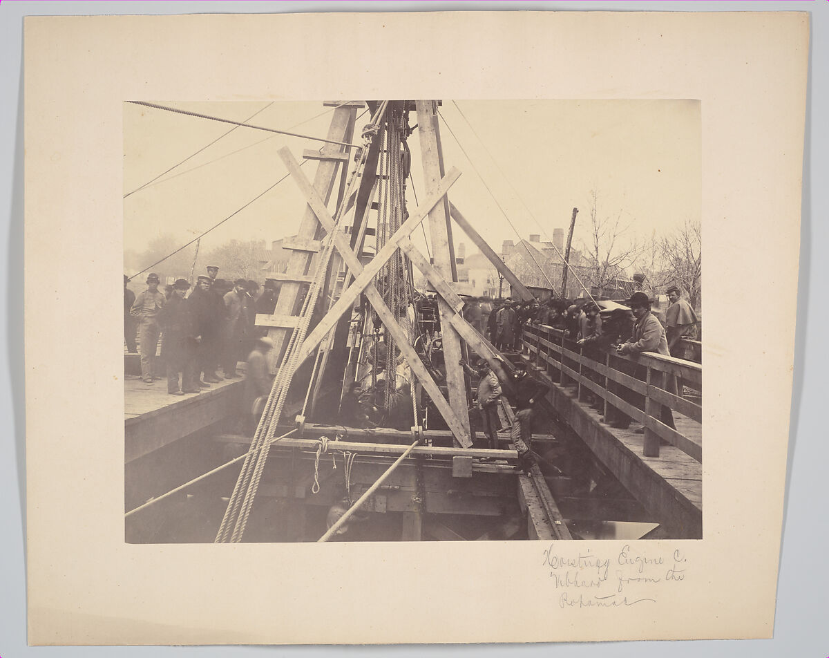 Lifting Engine "Vibbard" from Draw at Long Bridge, March 1864, Andrew Joseph Russell (American, 1830–1902), Albumen silver print from glass negative 