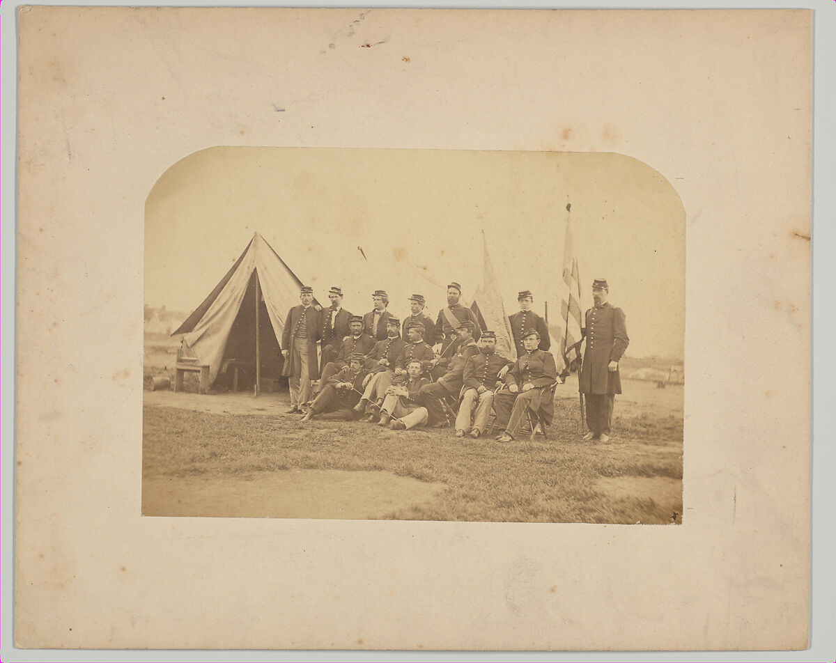 [Soldiers and Officers, Likely Members of the 71st New York State Militia], Unknown, Albumen silver print from glass negative 