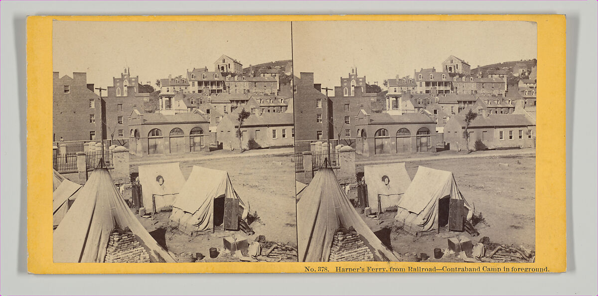 Harper’s Ferry, from Railroad-Contraband Camp in Foreground, John P. Soule (American, 1827–1904), Albumen silver print from glass negative 