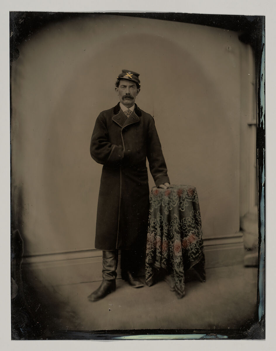 [Union Civil War Soldier, in Studio, Standing by Table], Unknown, Tintype 
