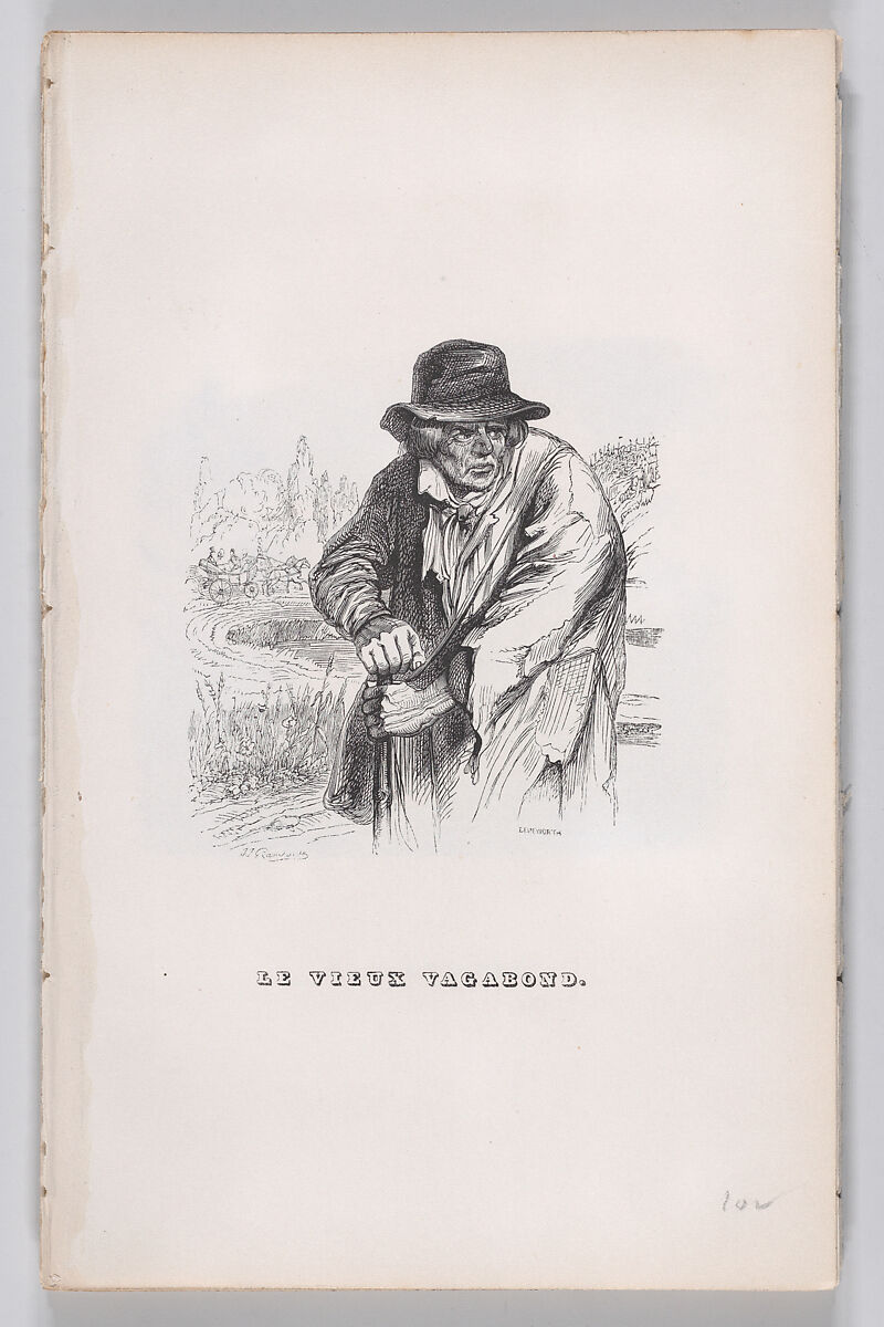 The Old Vagabond, from "The Complete Works of Béranger", J. J. Grandville (French, Nancy 1803–1847 Vanves), Wood engraving 