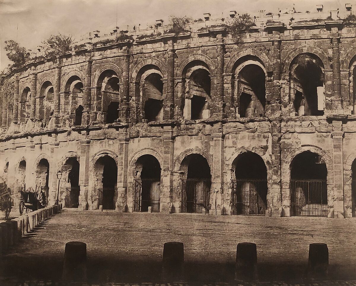 [Amphitheater, Nîmes], Edouard Baldus (French (born Prussia), 1813–1889), Salted paper print from paper negative 