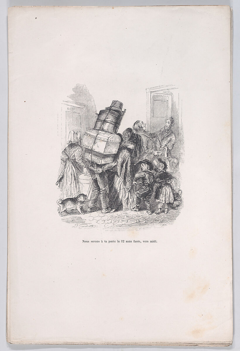 We will be at your door at noon without fail, from "Little Miseries of Human Life", J. J. Grandville (French, Nancy 1803–1847 Vanves), Wood engraving 