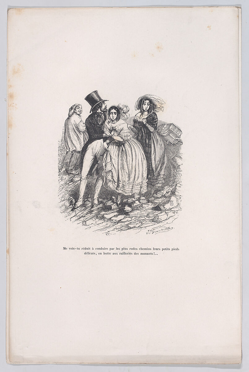 Do you see me reduced to driving by the roughest paths their little delicate feet, in the grip of the mockery of the leaders?, from "Little Miseries of Human Life", J. J. Grandville (French, Nancy 1803–1847 Vanves), Wood engraving 