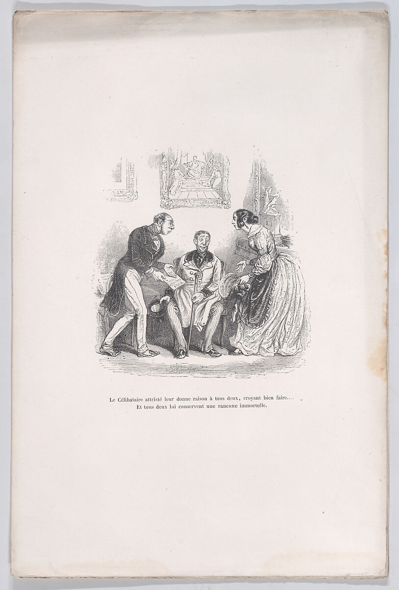 The grieving widow gives them both the right to do well.... And they both retain an eternal grudge with each other, from "Little Miseries of Human Life", J. J. Grandville (French, Nancy 1803–1847 Vanves), Wood engraving 
