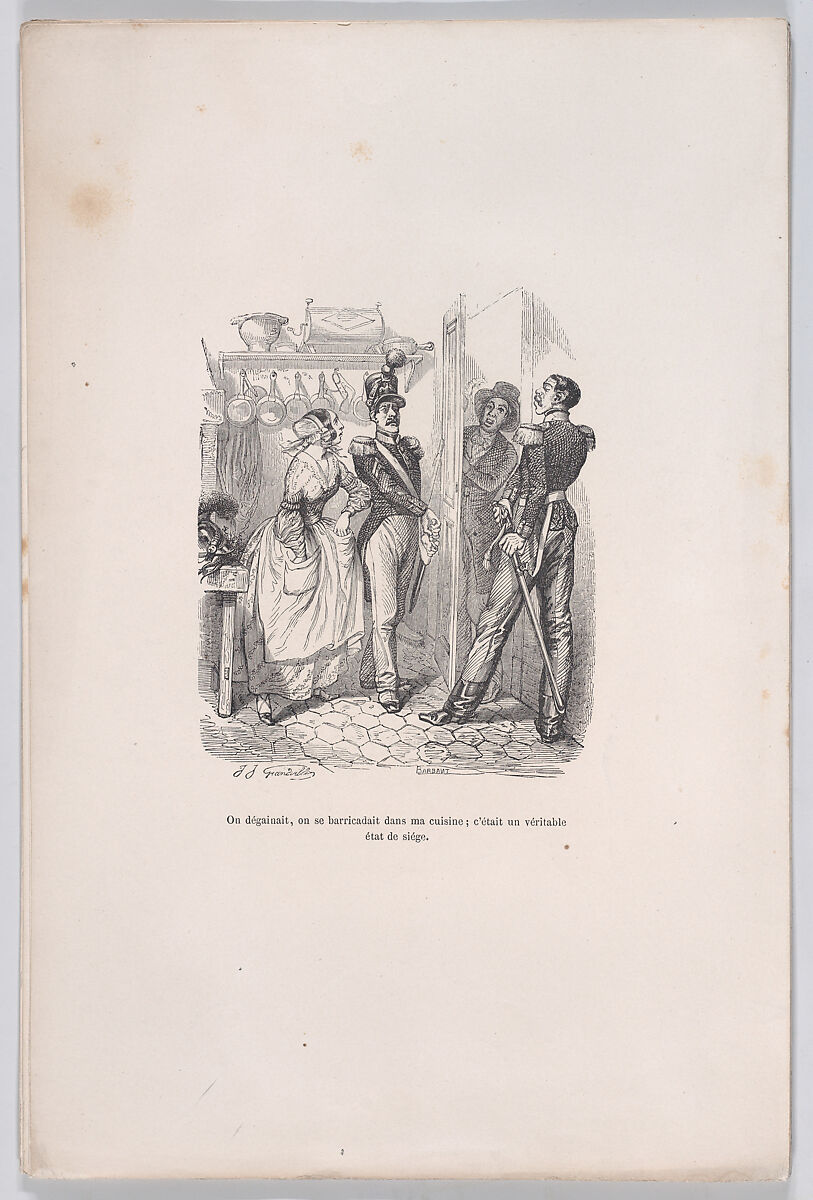 We drew and barricaded ourselves in my kitchen; it truly a state of seige, from "Little Miseries of Human Life", J. J. Grandville (French, Nancy 1803–1847 Vanves), Wood engraving 