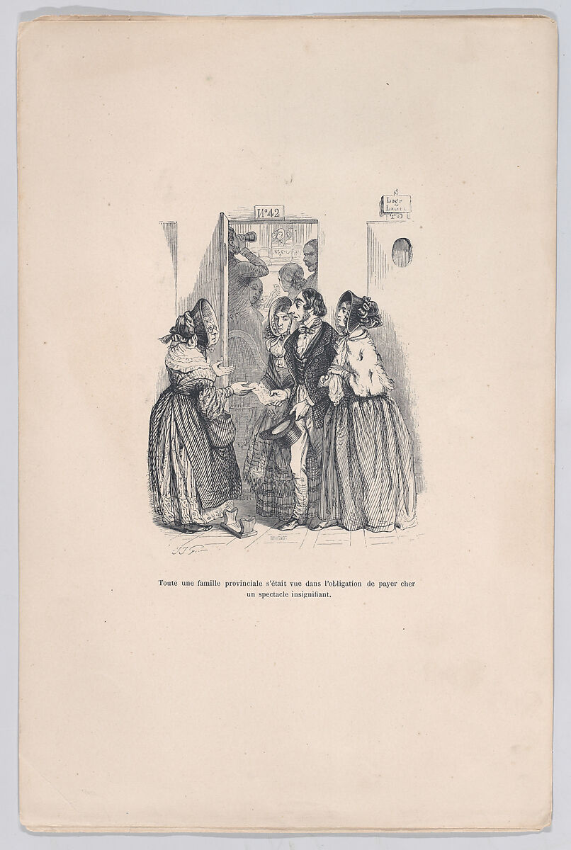 A provincial family was forced to pay a high price for an insignificant show, from "Little Miseries of Human Life", J. J. Grandville (French, Nancy 1803–1847 Vanves), Wood engraving 