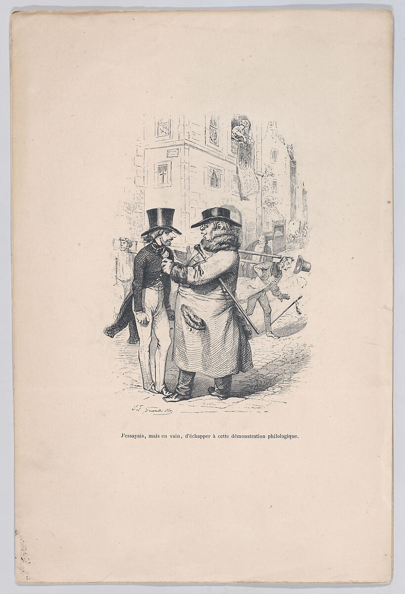 I tried to escape from this philological discussion, from "Little Miseries of Human Life", J. J. Grandville (French, Nancy 1803–1847 Vanves), Wood engraving 