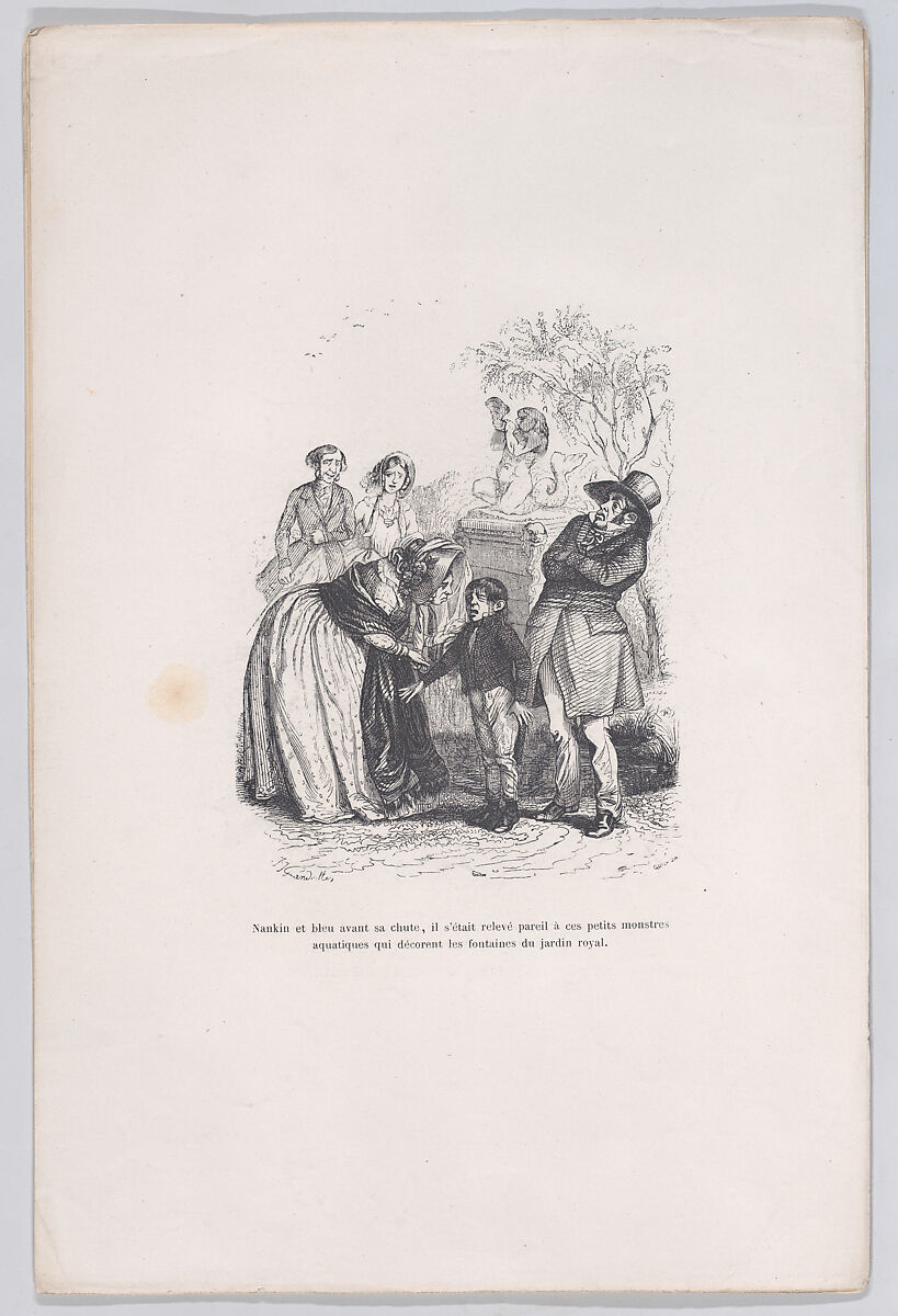 He rose like those small sea monsters that decorate the fountains, from "Little Miseries of Human Life", J. J. Grandville (French, Nancy 1803–1847 Vanves), Wood engraving 