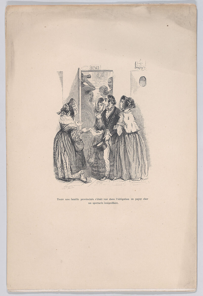 A provincial family was forced to pay a high price for an insignificant show, from "Little Miseries of Human Life", J. J. Grandville (French, Nancy 1803–1847 Vanves), Wood engraving 