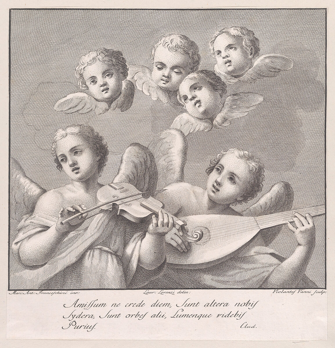 Angels with a violin and lute, Violante Vanni (Italian, 1732–1776), Etching and engraving 