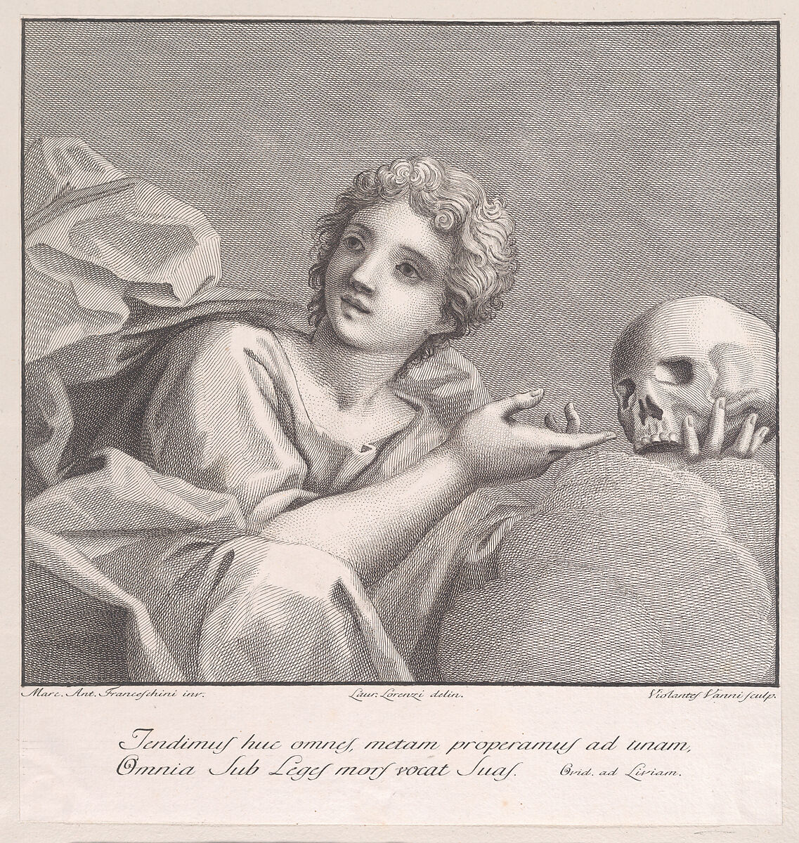 Allegorical figure with a skull, Violante Vanni (Italian, 1732–1776), Etching and engraving 