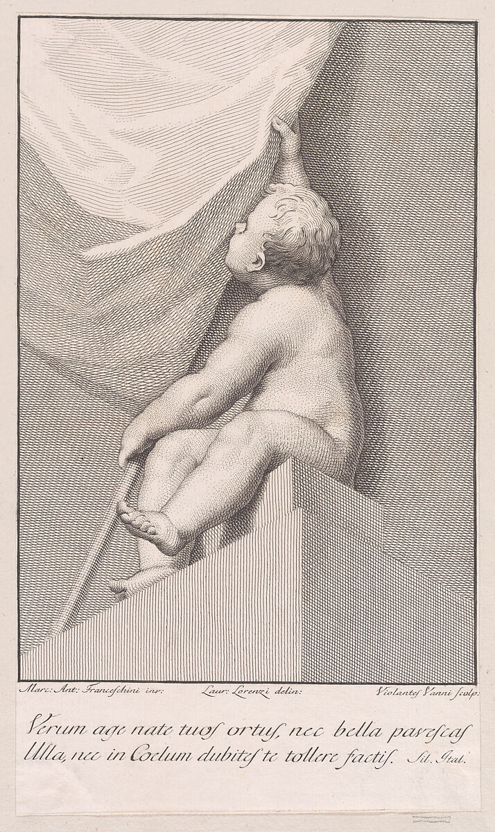 Putto with a banner, Violante Vanni (Italian, 1732–1776), Etching and engraving 