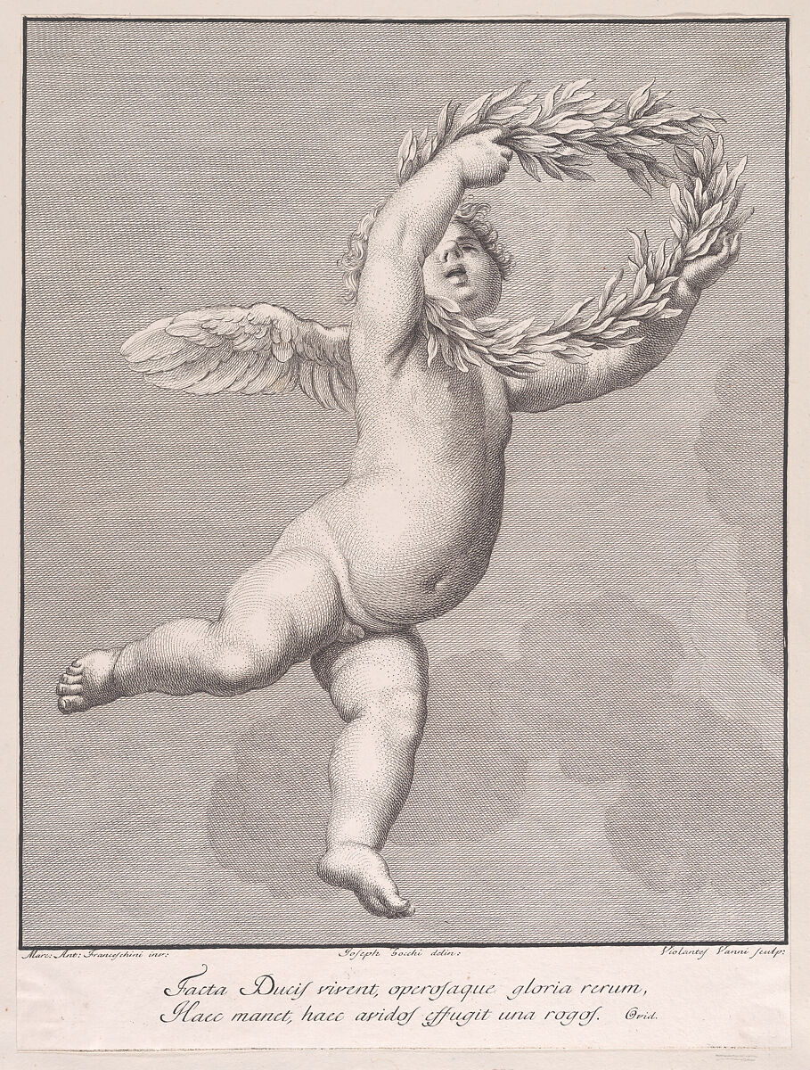 Amorino with a laurel wreath, Violante Vanni (Italian, 1732–1776), Etching and engraving 