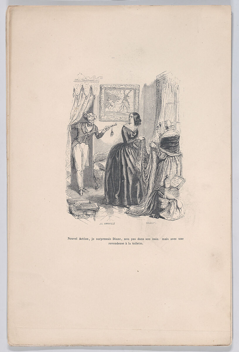 New Actaeon, I surprised Diana, not in her bath but with a dealer in the bathroom, from "Little Miseries of Human Life", J. J. Grandville (French, Nancy 1803–1847 Vanves), Wood engraving 