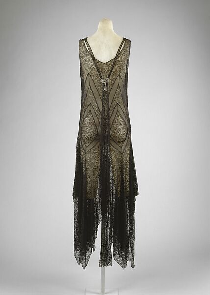 Evening dress, Possibly House of Patou (French, founded 1914), cotton, rhinestones, French 