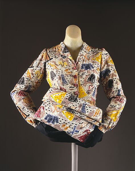 Evening blouse, Elsa Schiaparelli  Italian, rayon, glass, gelatin, plastic (cellulose nitrate), French