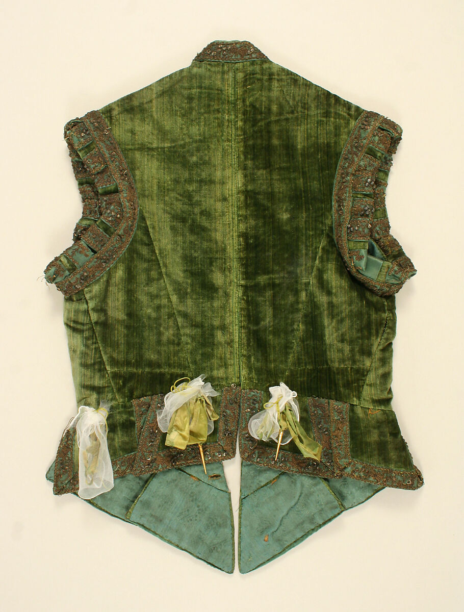 Doublet, silk, metallic thread, brass, European