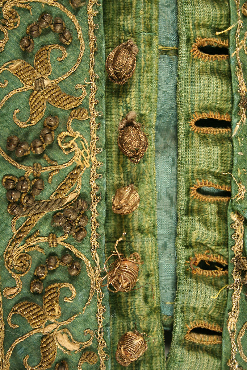 Doublet, silk, metallic thread, brass, European