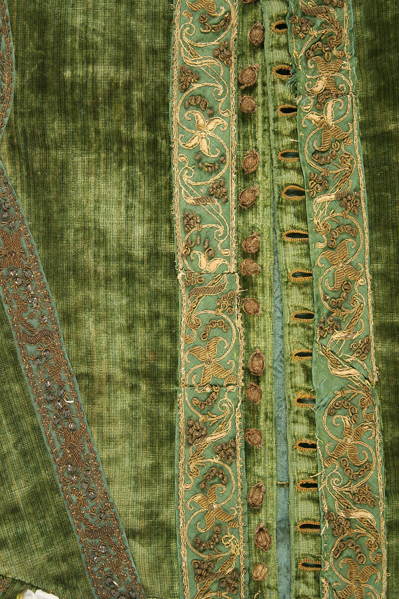 Doublet, silk, metallic thread, brass, European