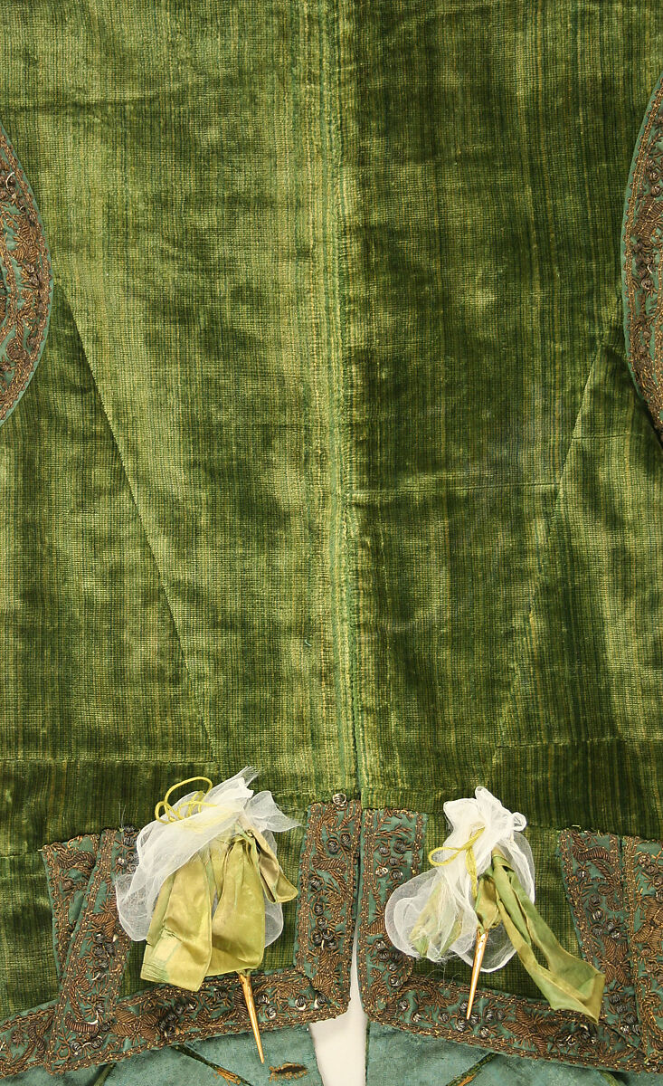 Doublet, silk, metallic thread, brass, European