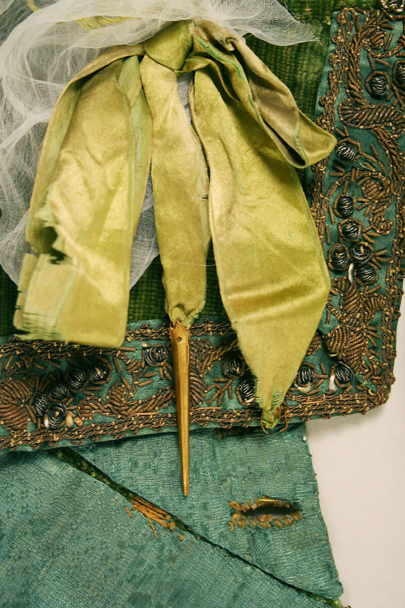 Doublet, silk, metallic thread, brass, European