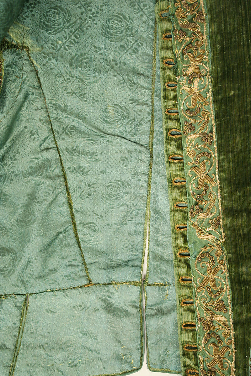 Doublet, silk, metallic thread, brass, European