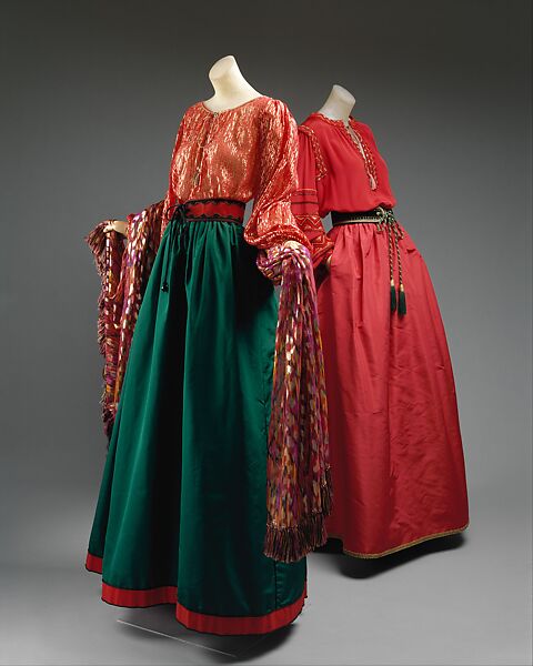 Evening ensemble, Yves Saint Laurent (French, founded 1961), silk, cotton, glass, wool, metallic thread, French 