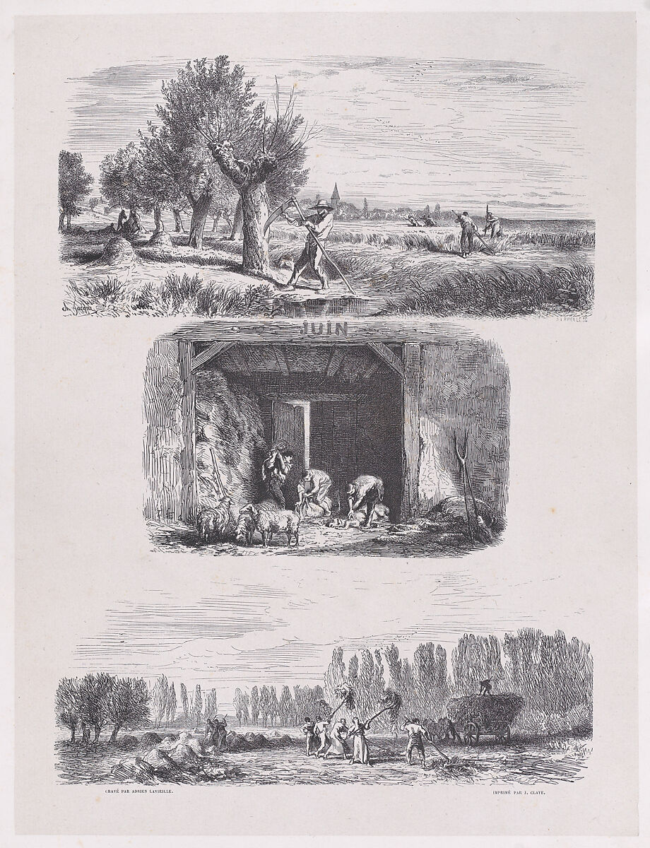 June, from "Album of Rustic Subjects", Charles Jacque (French, Paris 1813–1894 Paris), Wood engraving 
