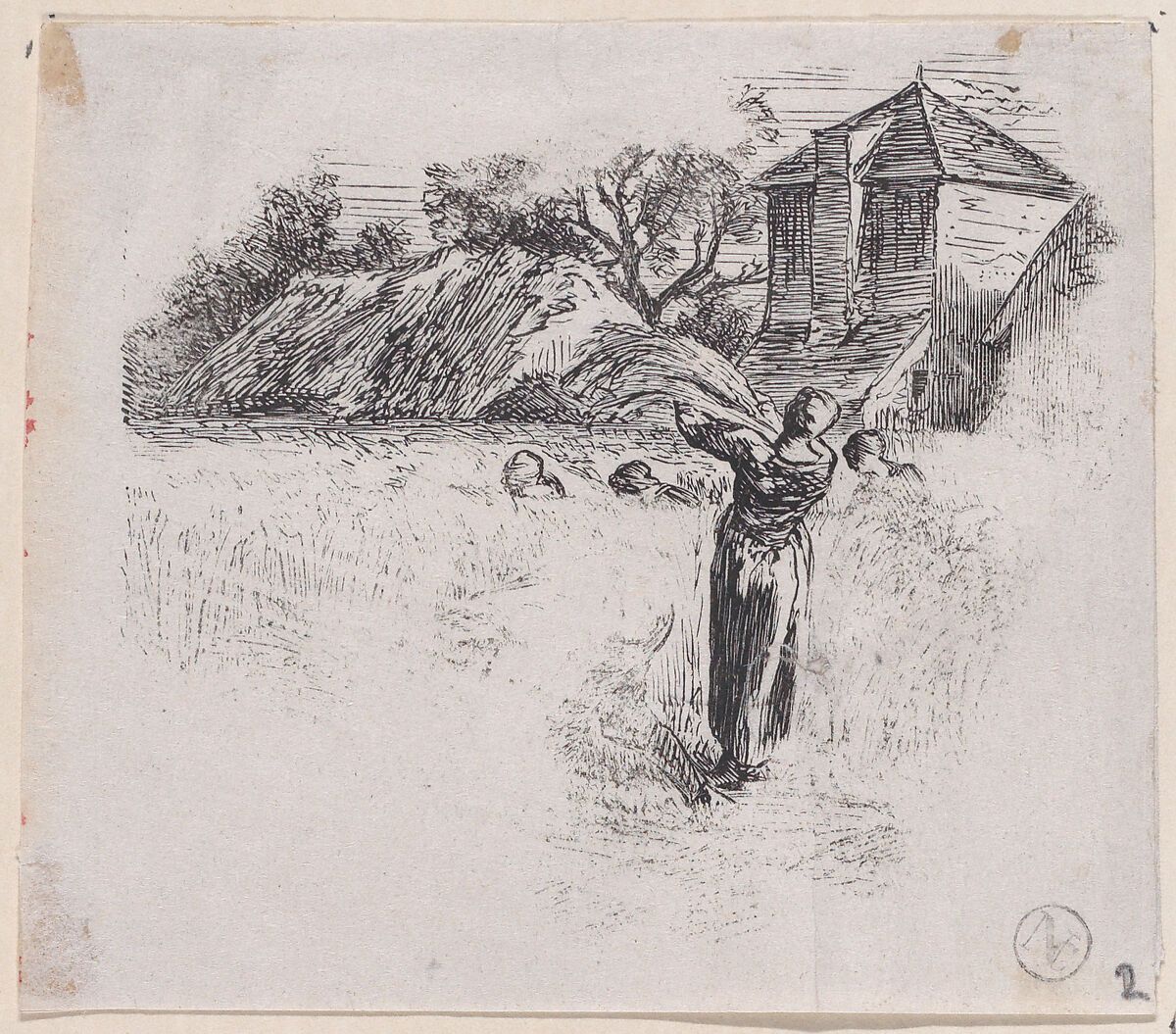 Woman Carrying Sheaf, Charles Jacque (French, Paris 1813–1894 Paris), Wood engraving 