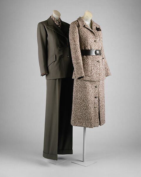 Pantsuit, Yves Saint Laurent (French, founded 1961), (a) wool, wood; (b) wool, French