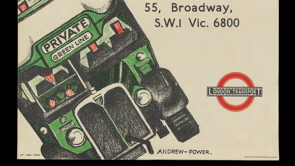 To Hire  A  Bus or Coach, Andrew Power [Sybil Andrews, 1898–1992 and Cyril Power, 1872–1951], Lithograph