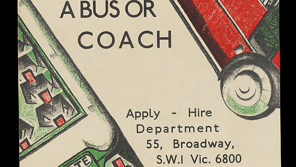 To Hire  A  Bus or Coach, Andrew Power [Sybil Andrews, 1898–1992 and Cyril Power, 1872–1951], Lithograph