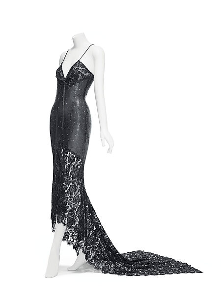 Evening dress, Gianni Versace (Italian, founded 1978), metal, cotton, silk, glass, Italian