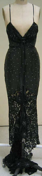 Evening dress, Gianni Versace (Italian, founded 1978), metal, cotton, silk, glass, Italian