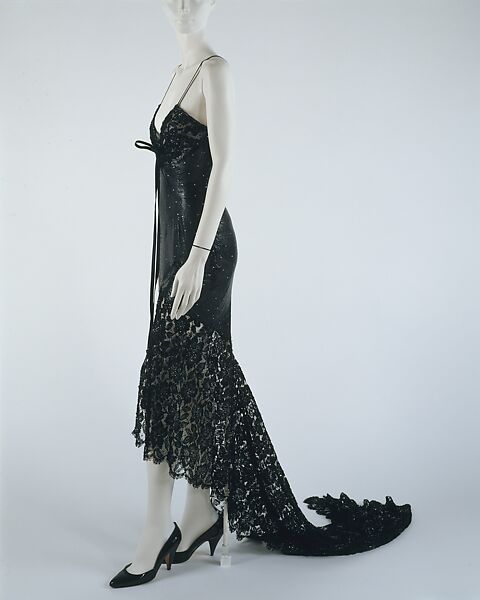 Evening dress, Gianni Versace (Italian, founded 1978), metal, cotton, silk, glass, Italian 