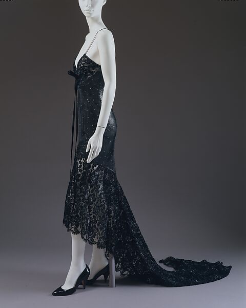 Evening dress, Gianni Versace (Italian, founded 1978), metal, cotton, silk, glass, Italian