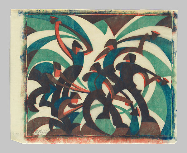 Sledgehammers, Sybil Andrews (Canadian (born England), Bury St. Edmunds, Suffolk 1898–1992 Victoria, British Columbia), Color linocut on Japanese paper 