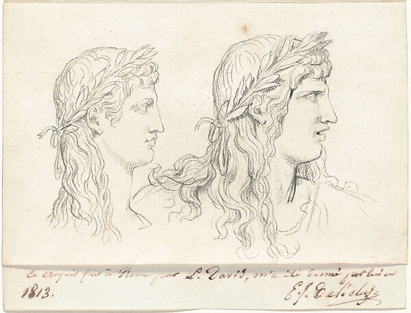 Two Studies of the Head of a Young Man Crowned with a Laurel Wreath, Jacques Louis David  French, Black chalk