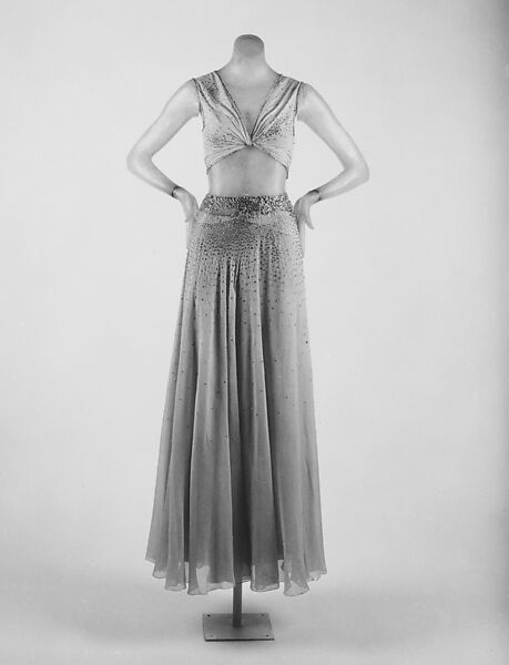 Evening dress, House of Vionnet (French, active 1912–14; 1918–39), silk, glass, French 