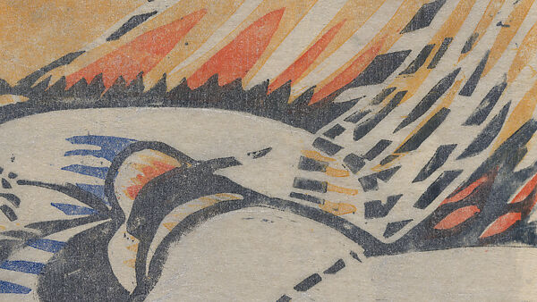 Brooklands, Claude Flight (British, 1881–1955), Linocut on Japanese paper coated with a metal-flecked glaze