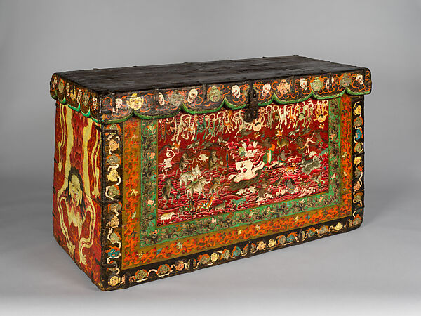 Chest with Scenes of Tantric Offerings, Polychrome wood with iron brackets, Tibet