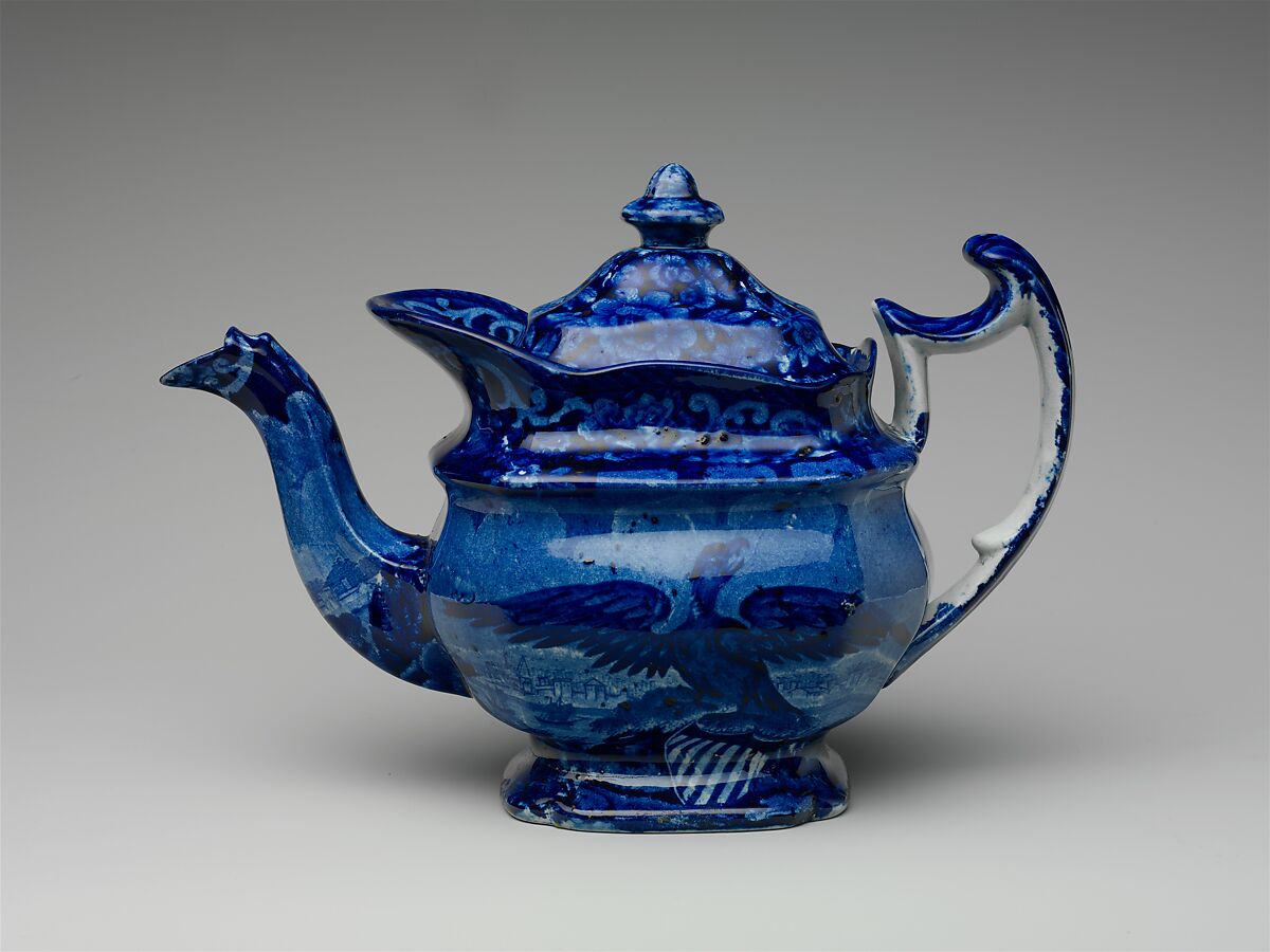 Teapot, John Rogers &amp; Son (active ca. 1815–42), Earthenware, transfer-printed, British (American market) 