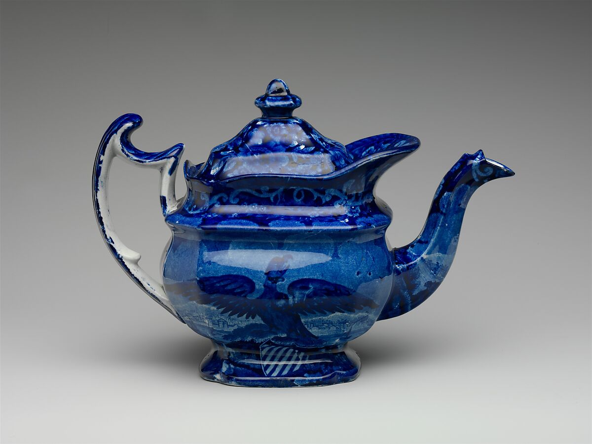 Teapot, John Rogers &amp; Son (active ca. 1815–42), Earthenware, transfer-printed, British (American market)