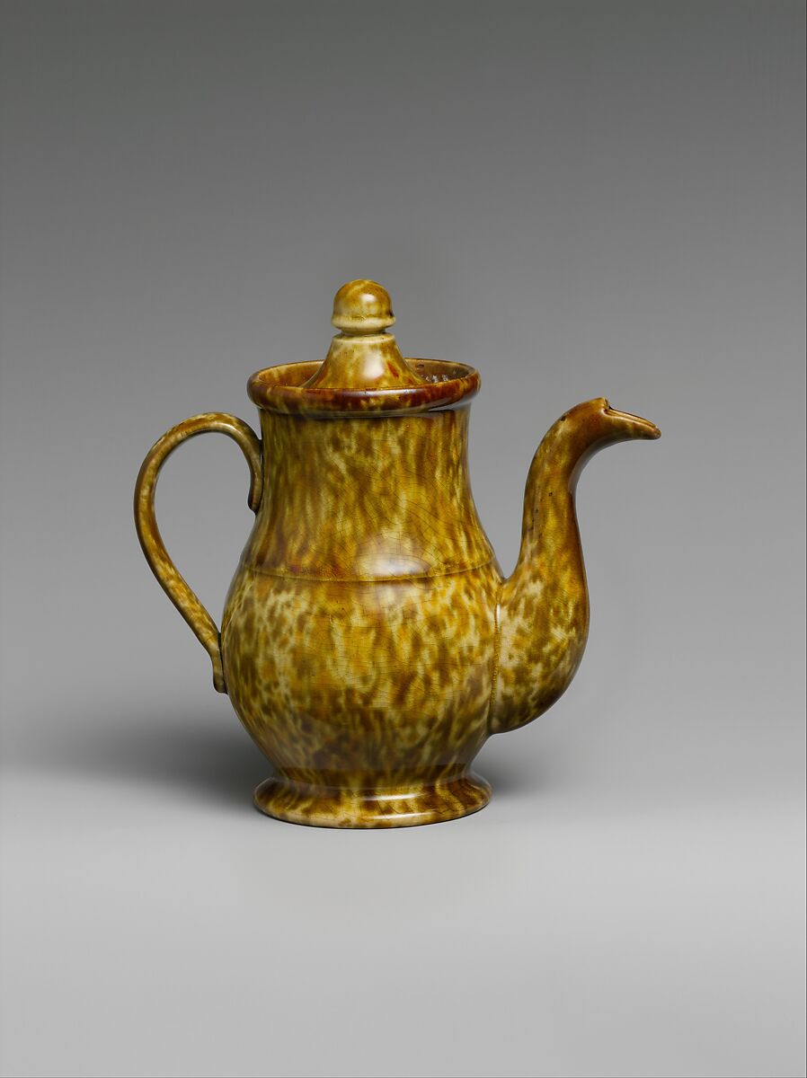 Teapot, Probably mottled brown earthenware, American 