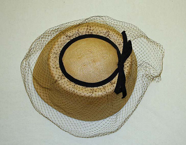 Ensemble, House of Dior (French, founded 1946), (a–c) wool, silk
(d) straw, French